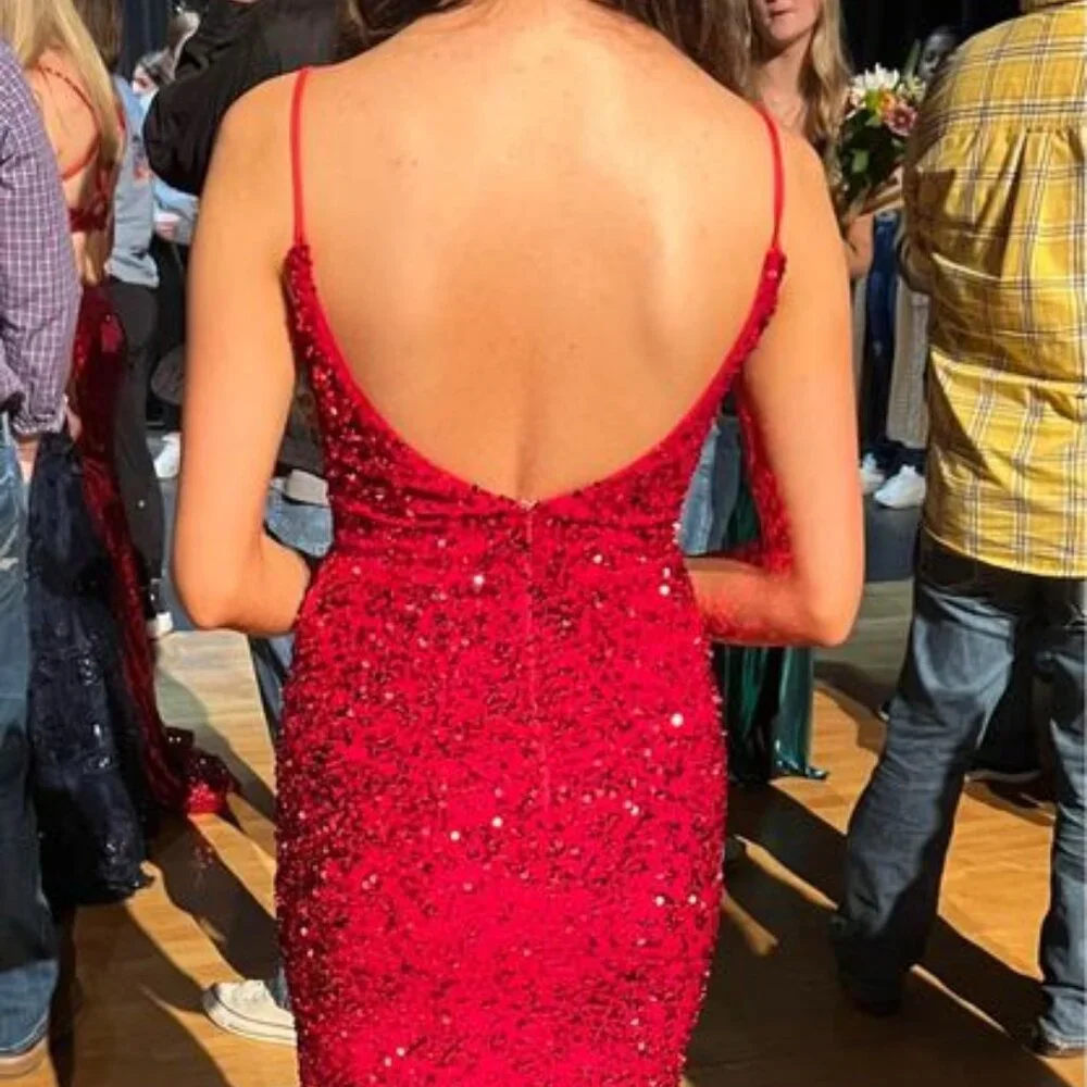 Red Sequin Prom Formal Pageant Dress Size 0 - Picture 4 of 8